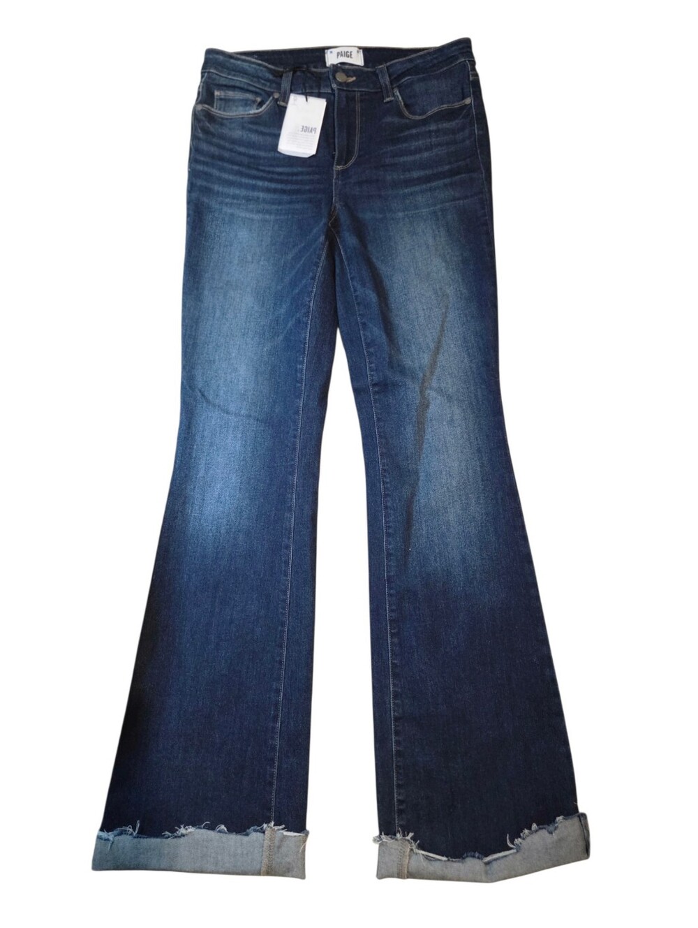 NWT Paige Jeans Skyline Bootcut Dark Wash Denim Unfinished Hem Sz 30 Stretch